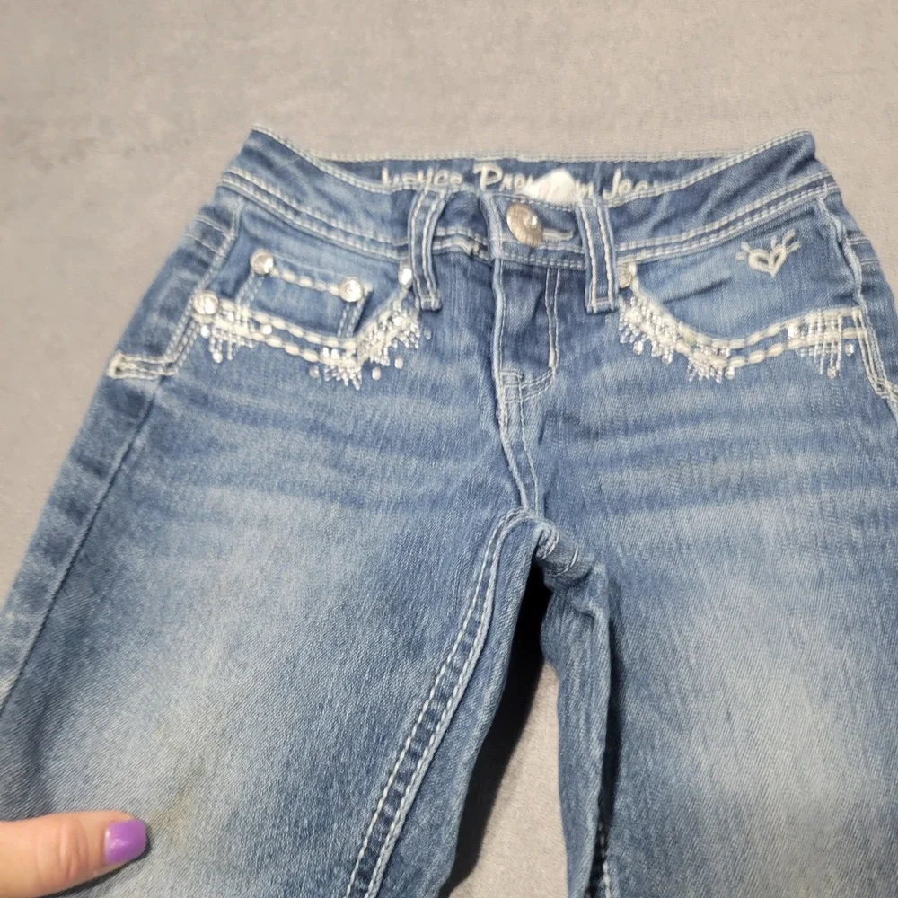Justice Premium Jeans Girls 7 Blue Simply Low Bootcut Rhinestone Embellished Y2K